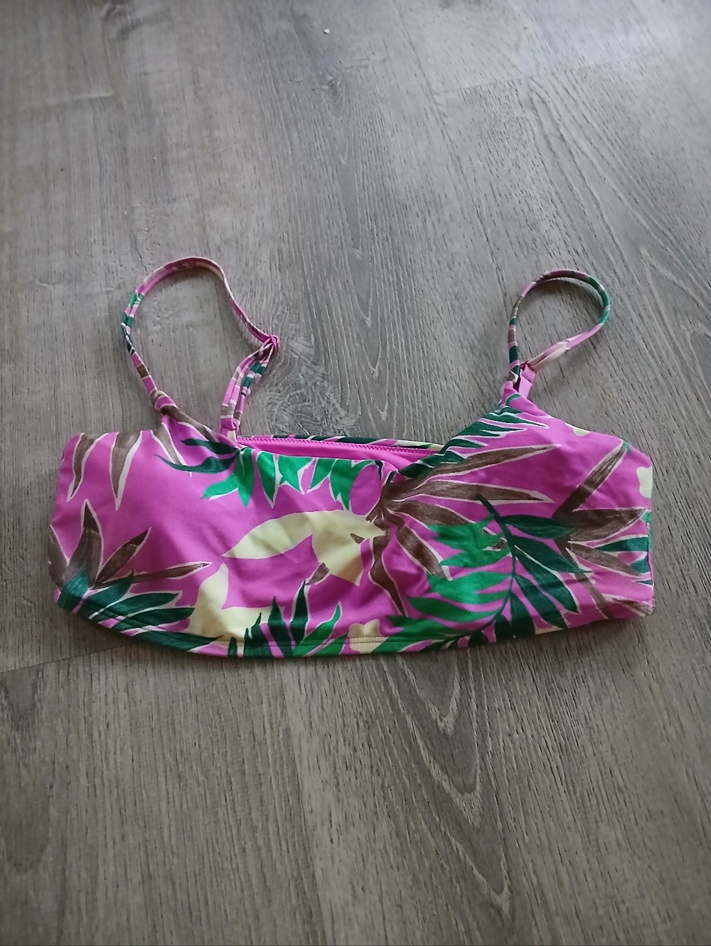 Love And Sports Pink Tropical Print Bikini Top